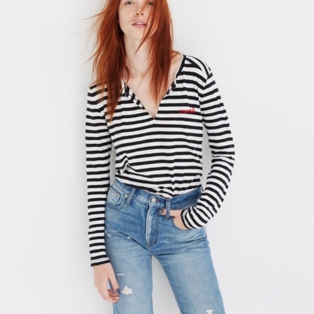Madewell Striped Mwah Kisses Tee, worn once, Sm